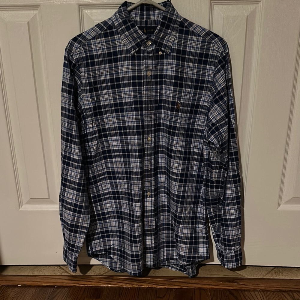 Ralph Lauren Men's Blue Plaid Long Sleeve Shirt M LIKE NEW